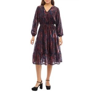 NWT $148 Tahari Velvet Burnout Paisley Midi Dress V Neck Long Sleeve SZ XL